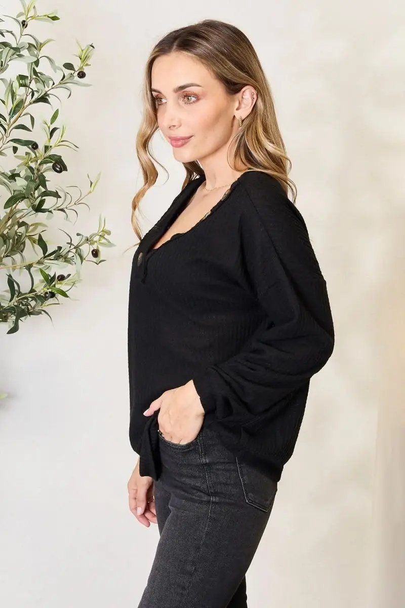 Zenana Buttoned Long Sleeve Blouse - Love Salve